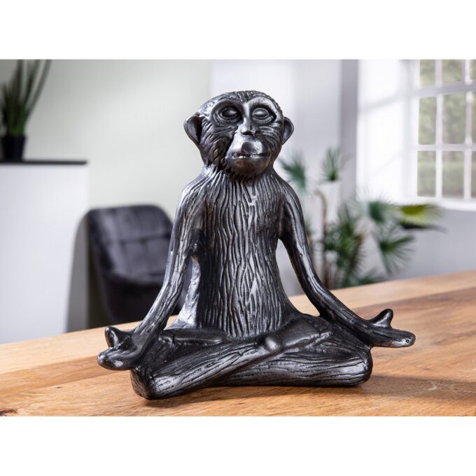 Dark grey monkey sculpture aluminium height 28 cm - Image 2