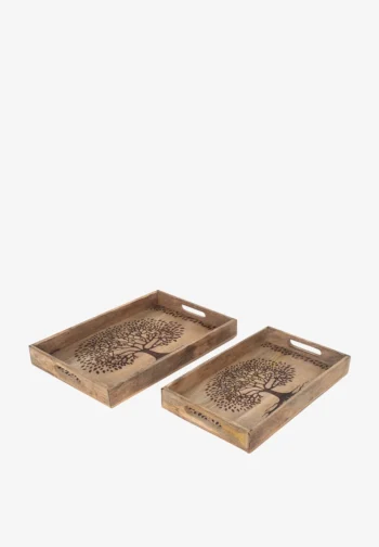 Set de 2 bandejas de madera decorativas árbol de la vida 43 × 28 cm