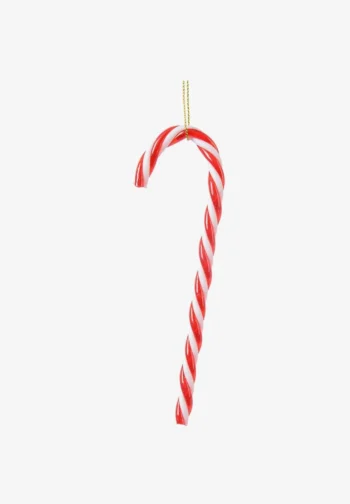Bastón de caramelo rojo y blanco con cordón dorado para colgar en el árbol de Navidad