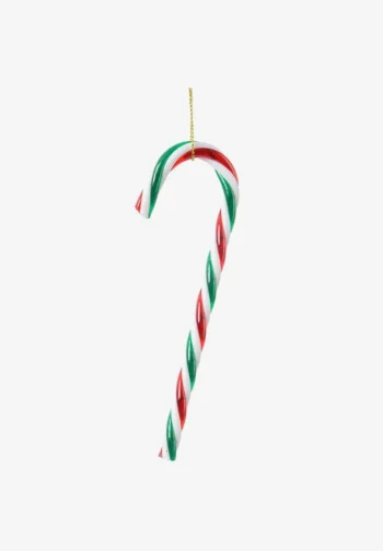 Bastón de caramelo verde, rojo y blanco con cordón dorado para colgar en el árbol de Navidad