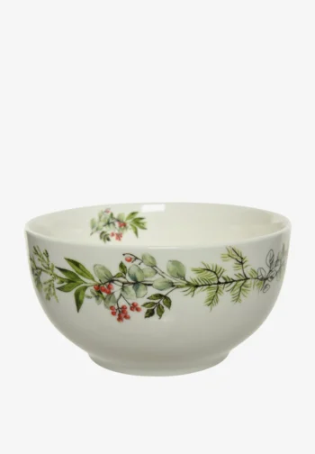 Bol blanco de 13 cm con ramas y bayas navideñas
