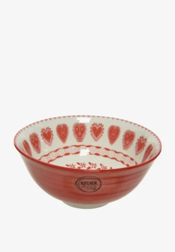 Cuenco rojo y blanco de 15 cm con corazones