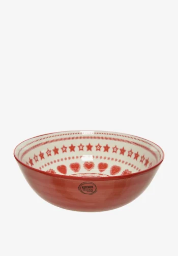 Ensaladera roja y blanca de 24 cm con estrellas y corazones