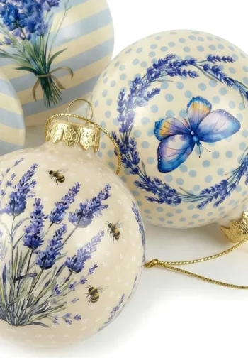 Set de 4 bolas de Navidad decoradas con lavanda 7,5 cm