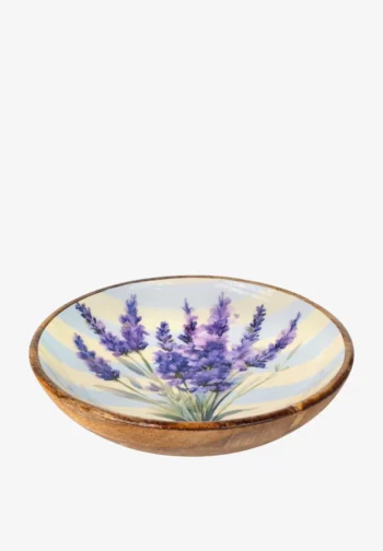 Centro de mesa de madera con lavanda, cuenco de 30 cm