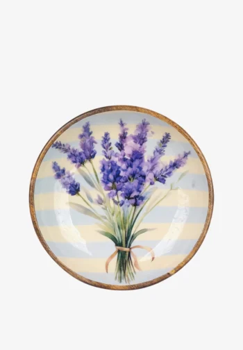 Centro de mesa de madera con lavanda, cuenco de 30 cm