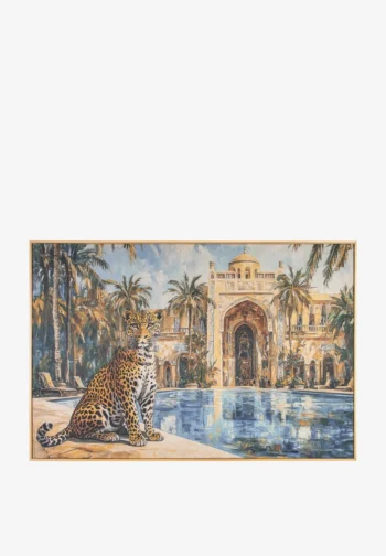 Cuadro leopardo con palacio y piscina 120 × 80 cm