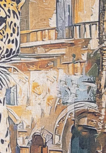 Cuadro leopardo con palacio y piscina 120 × 80 cm