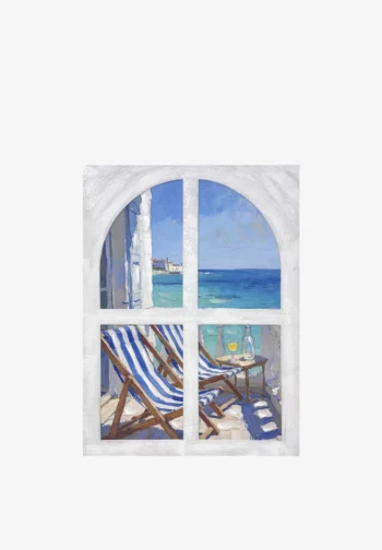 Cuadro playa con ventana y tumbonas 60 × 80 cm