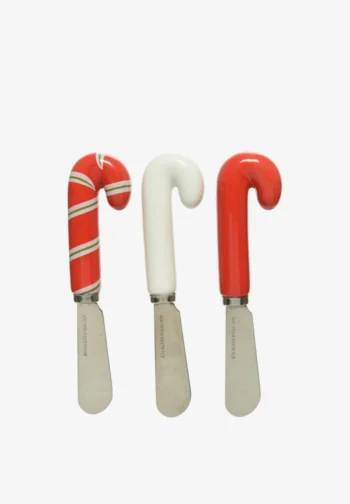 Set de 3 untadores con mango de bastón de caramelo, rojo a rayas, blanco y rojo liso
