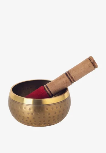 Cuenco tibetano dorado martillado con maza 11 cm