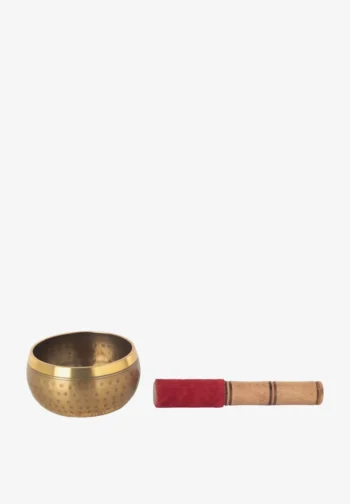 Cuenco tibetano dorado martillado con maza 11 cm