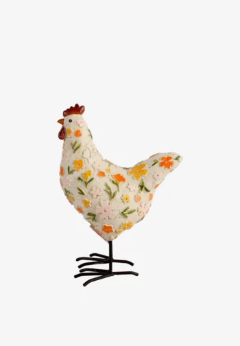Gallina decorativa de resina con flores 19,5 cm