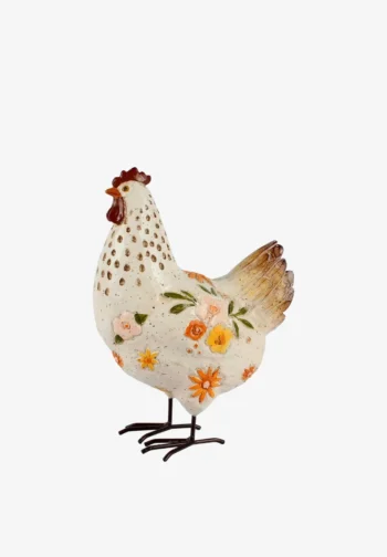 Gallo decorativo de resina con flores 23 cm