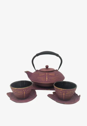 Juego de té de hierro fundido burdeos con libélulas 0,8 l