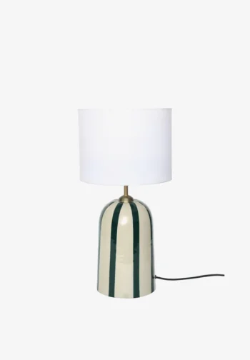 Lámpara de mesa verde a rayas con pantalla blanca 52 cm