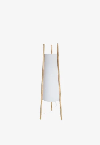 Lámpara de pie trípode de madera con pantalla blanca 122,5 cm