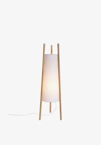Lámpara de pie trípode de madera con pantalla blanca 122,5 cm