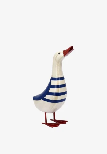 Pato decorativo de metal con rayas azul marino 36 cm