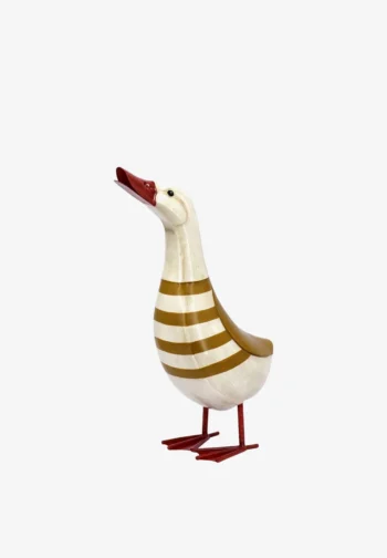 Pato decorativo de metal con rayas mostaza 44 cm