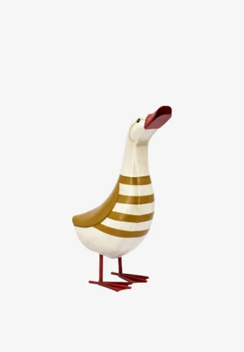 Pato decorativo de metal con rayas mostaza 44 cm