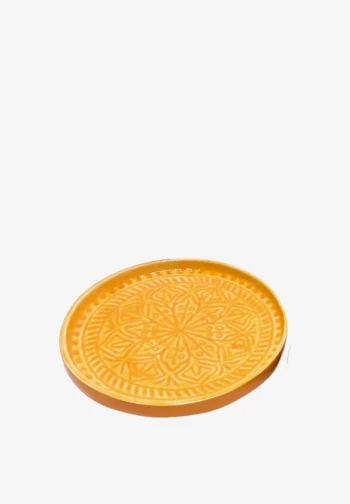 Plato quemador de incienso de aluminio con mandala 16 cm mostaza