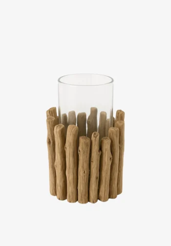 Portavelas de madera natural 22 × 15 cm