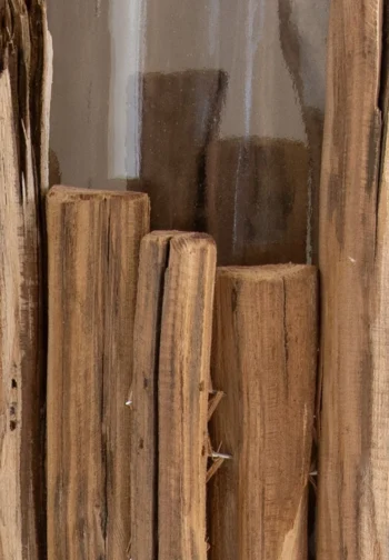 Portavelas de madera natural 22 × 15 cm