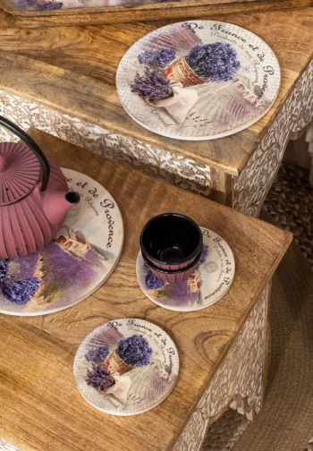 Set de 4 posavasos originales de cerámica con lavanda 11 cm
