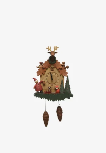 Reloj de cuco navideño de pared con bosque, ciervo y piñas colgantes