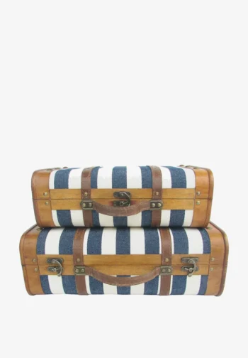 Set de 2 maletas decorativas de rayas azul marino 45 × 30 cm