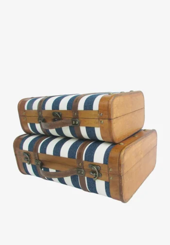 Set de 2 maletas decorativas de rayas azul marino 45 × 30 cm