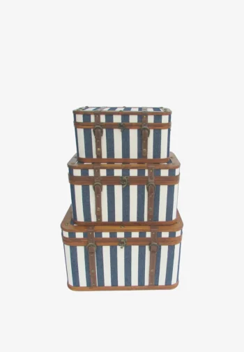 Set de 3 baúles decorativos de rayas azul marino 53 × 35 cm