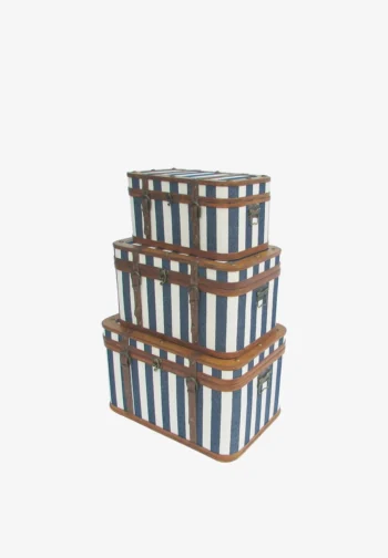 Set de 3 baúles decorativos de rayas azul marino 53 × 35 cm
