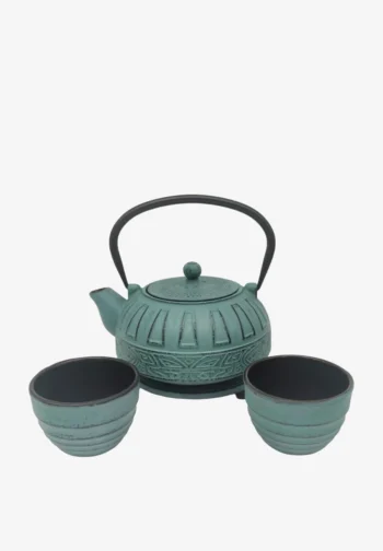 Set de té de hierro fundido turquesa 0,8 l con 2 vasos