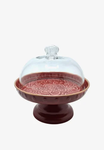 Soporte con cúpula transparente burdeos 22 cm