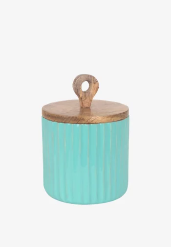 Bote con tapa de madera turquesa 15 × 21 cm