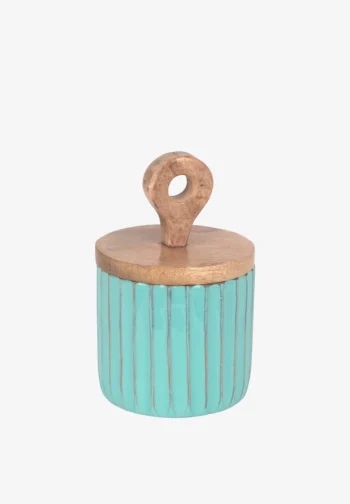 Tarro con tapa de madera turquesa 10 × 16 cm