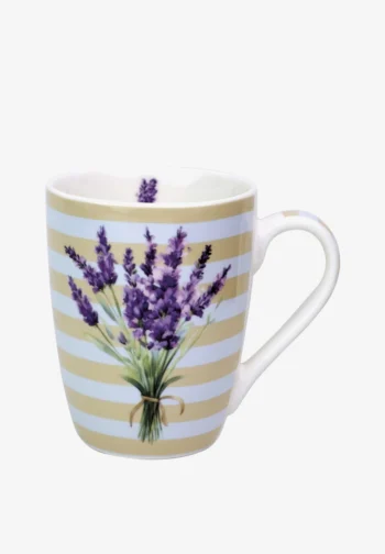 Set de 2 tazas de porcelana con lavanda: ramo sobre rayas