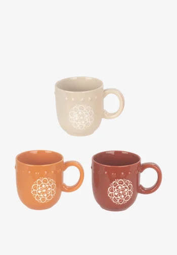 Set de 3 tazas de colores de porcelana con mandala 350 ml