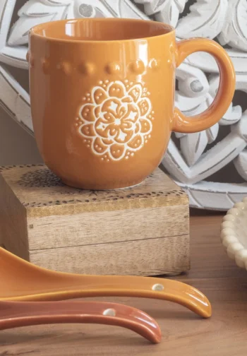 Set de 3 tazas de colores de porcelana con mandala 350 ml